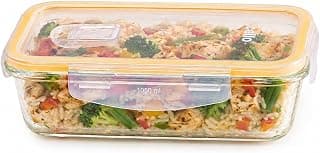 CELLO Fit & Fresh Rectangle Lunch Box Container for Daily Use 1050ml Clear |Microwave & Fridge Safe Toughened Glass Airtight Leakproof Food Storage Tiffin Box Container for Kitchen Travel & Office Use
