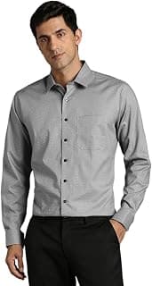 Louis Philippe Men's Slim Fit Easy to Iron Everyday wear Premium Cotton Full Sleeve Printed Formal Shirt