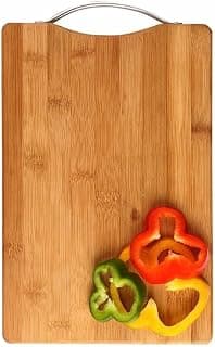 Bamboo Kitchen Cutting Board with Steel Handle, Wooden Chopping Board for Vegetables and Meat