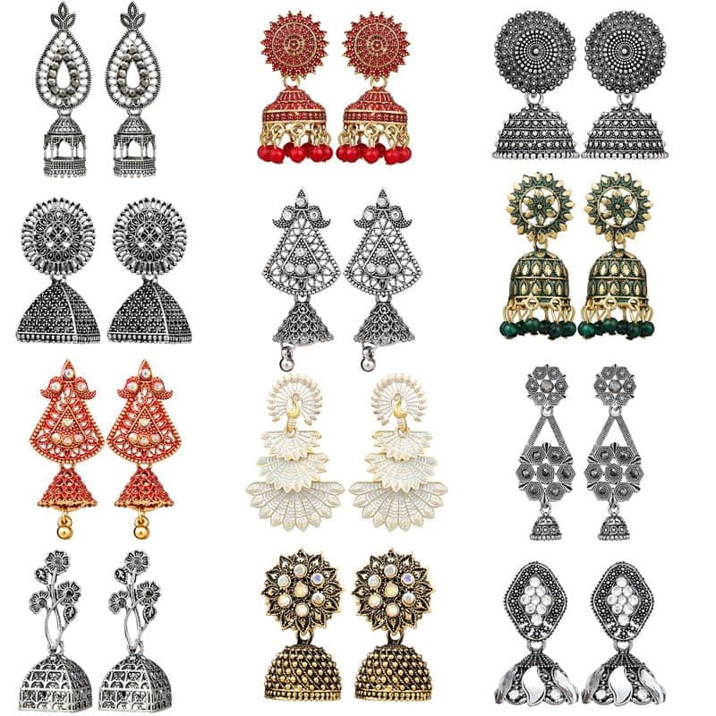 Fashion Frill Earrings For Women Floral Vintage Design Traditional Drop Jhumke For Women Girls Love Gifts 12 Pair of Earrings