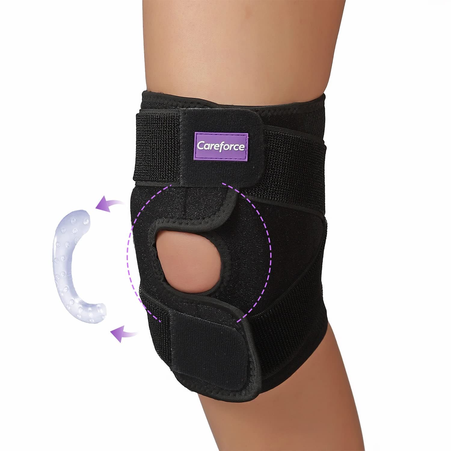 Careforce - The Force Behind Your Health Knee Brace with Extra Long Strap & Silicone Pad for Meniscus Tear Pain Relief Adjustable Knee Support for Men-Tendon,Patella Support for Women-Knee - Black