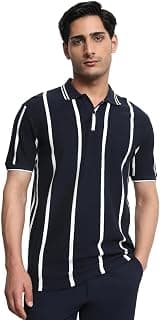 MUFTI White Vertical-Stripes Polo T-Shirt