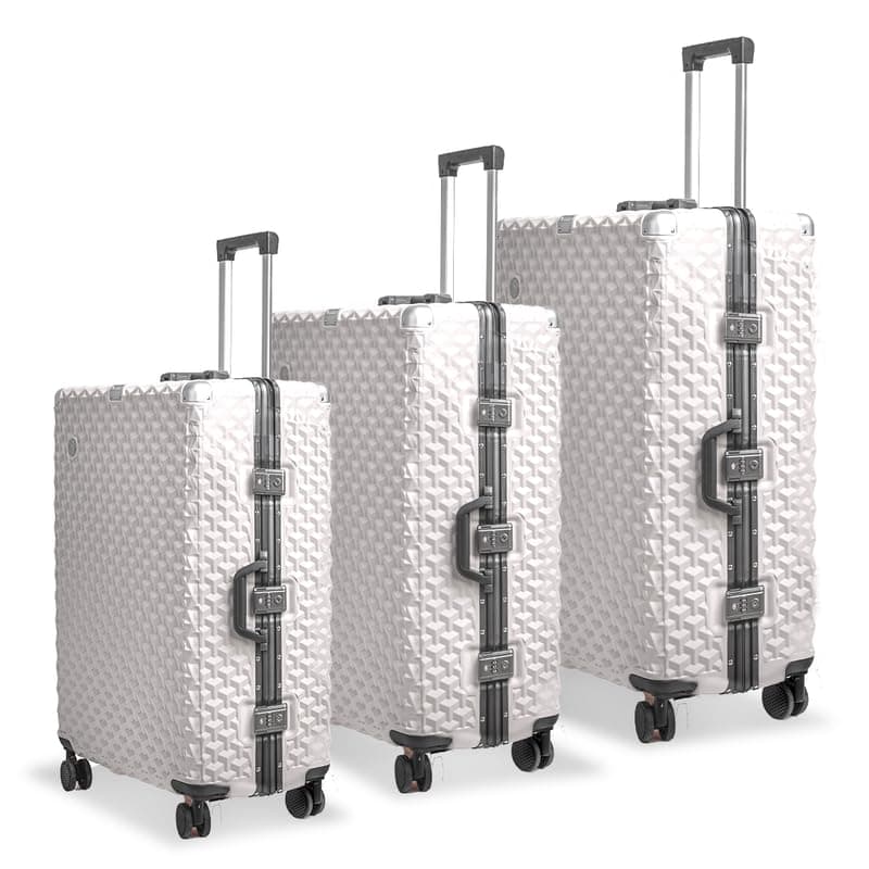 CLUB HACHI Hard PC Luggage, Set of 3, Cabin, Medium and Large Size, 100% Polycarbonate, Lightweight, Silent Wheels, Anti-Theft with Aluminium Frame, and TSA Approved Locks, Moonlight Frost
