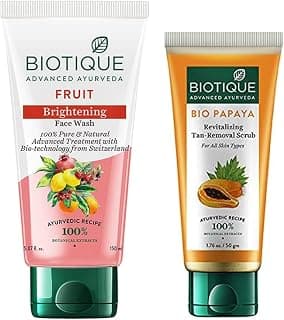 Biotique Bio White Advanced Fairness Face Wash, 150ml & Biotique Bio Papaya Revitalizing Tan Removal Scrub, 50g
