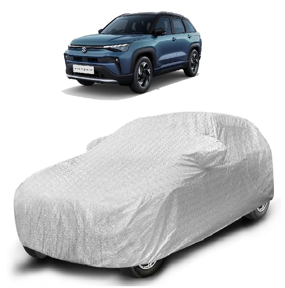 Auto Hub Car Cover Compatible with Maruti Victoris with Mirror Pocket, Soft Cotton Lining, Victoris Car Cover Waterproof - Metallic Silver