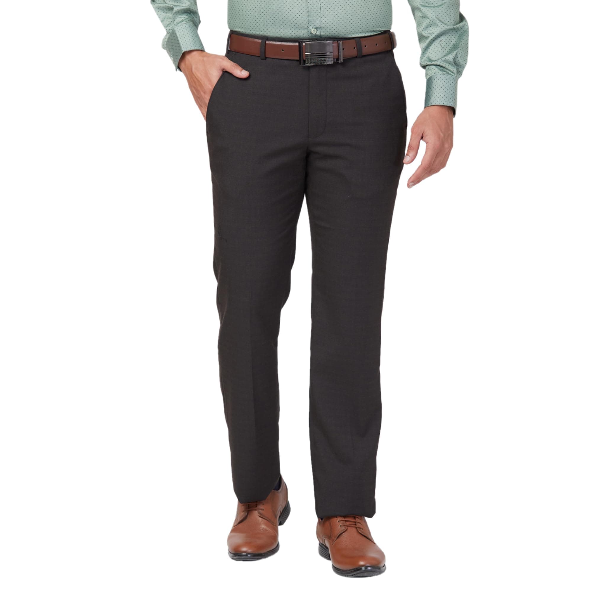 Park Avenue Men's Regular Fit Structure Pattern Polyester Blend Pleated Formal Trouser