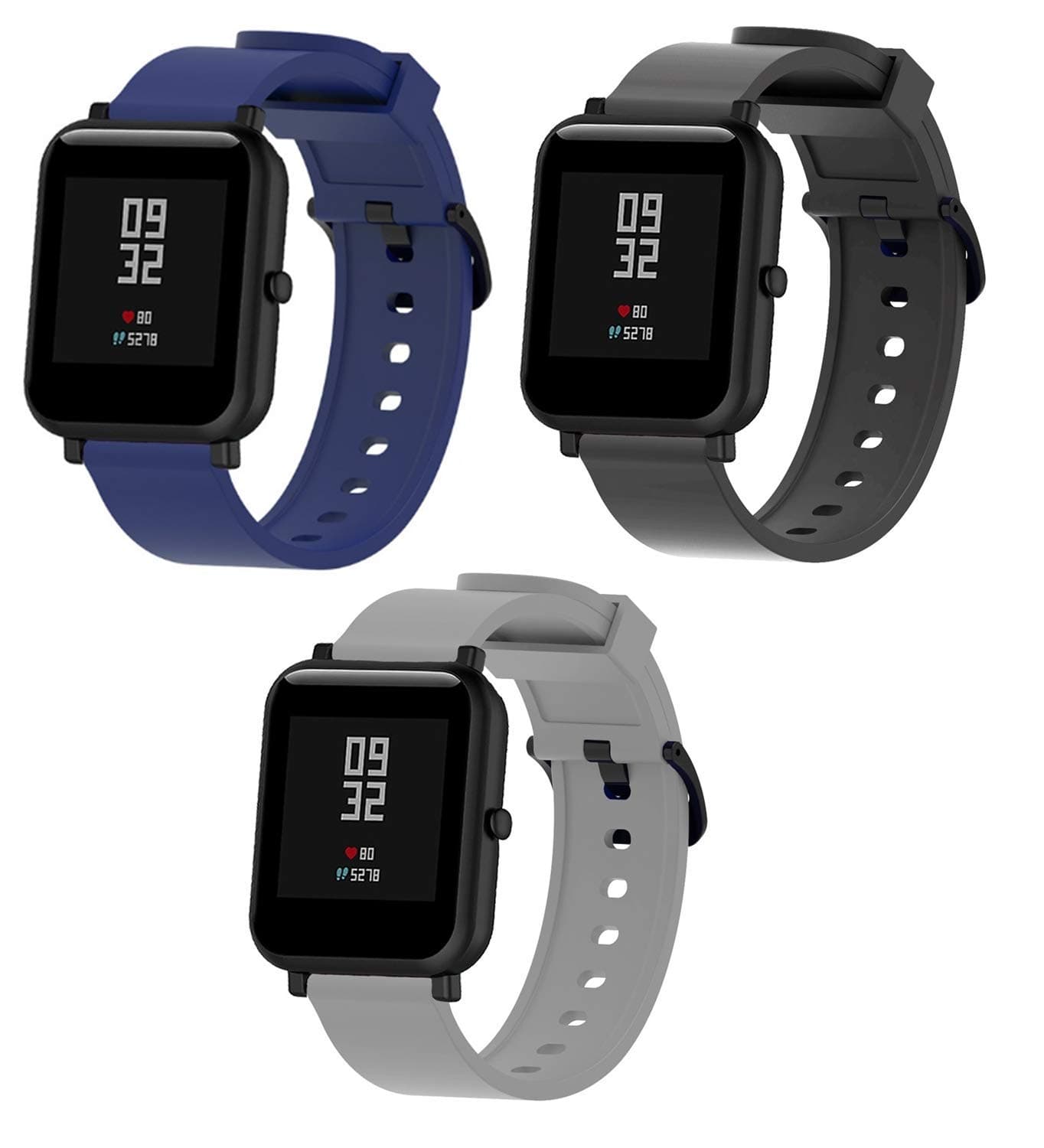 Sounce Silicone Band Strap with Metal Buckle Compatible with Fire-Boltt, boAt, Noise, Amazfit, beatXp & Other 20mm Watches - Set of 3