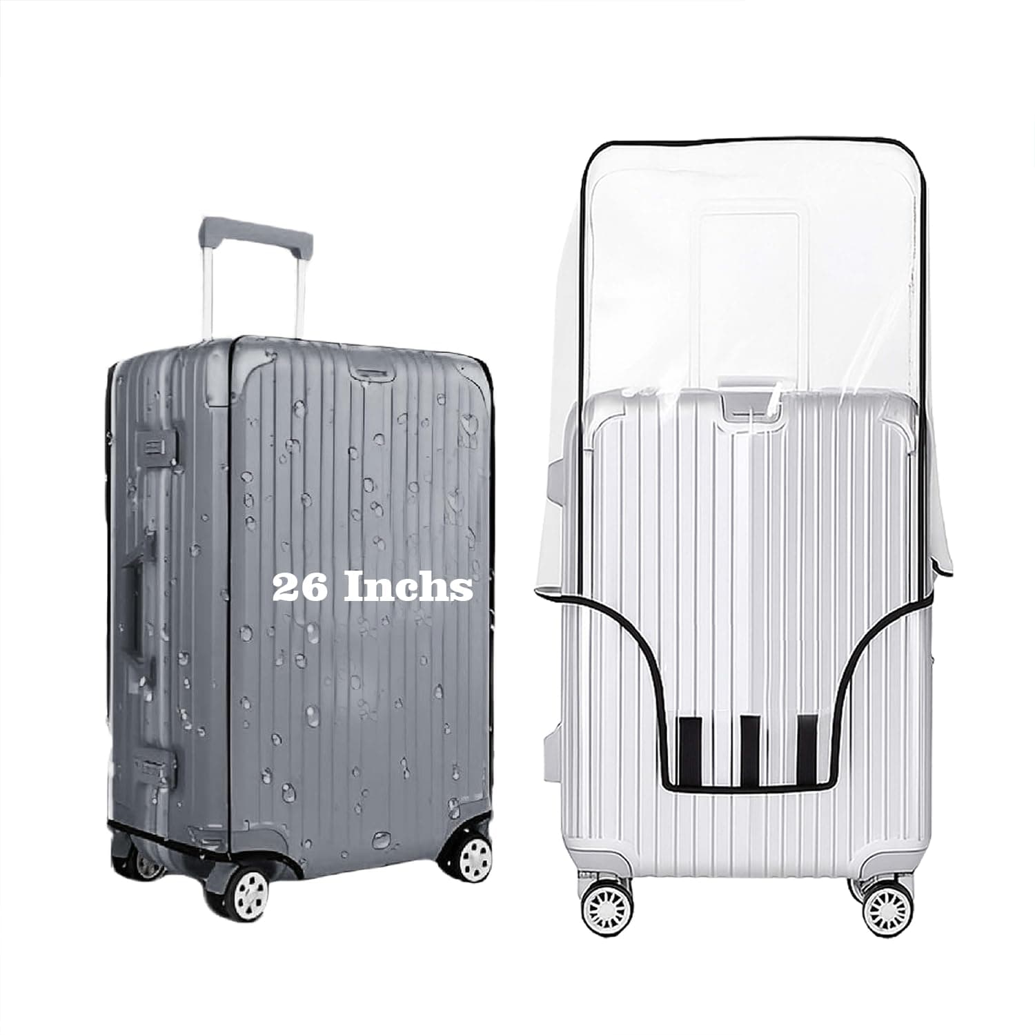 Handcuffs Transparent Luggage Trolley Protective Covers PVC Waterproof Travel Bag Suitcase Cover (26 Inches) (16.9" X 11.8" X 26.8")