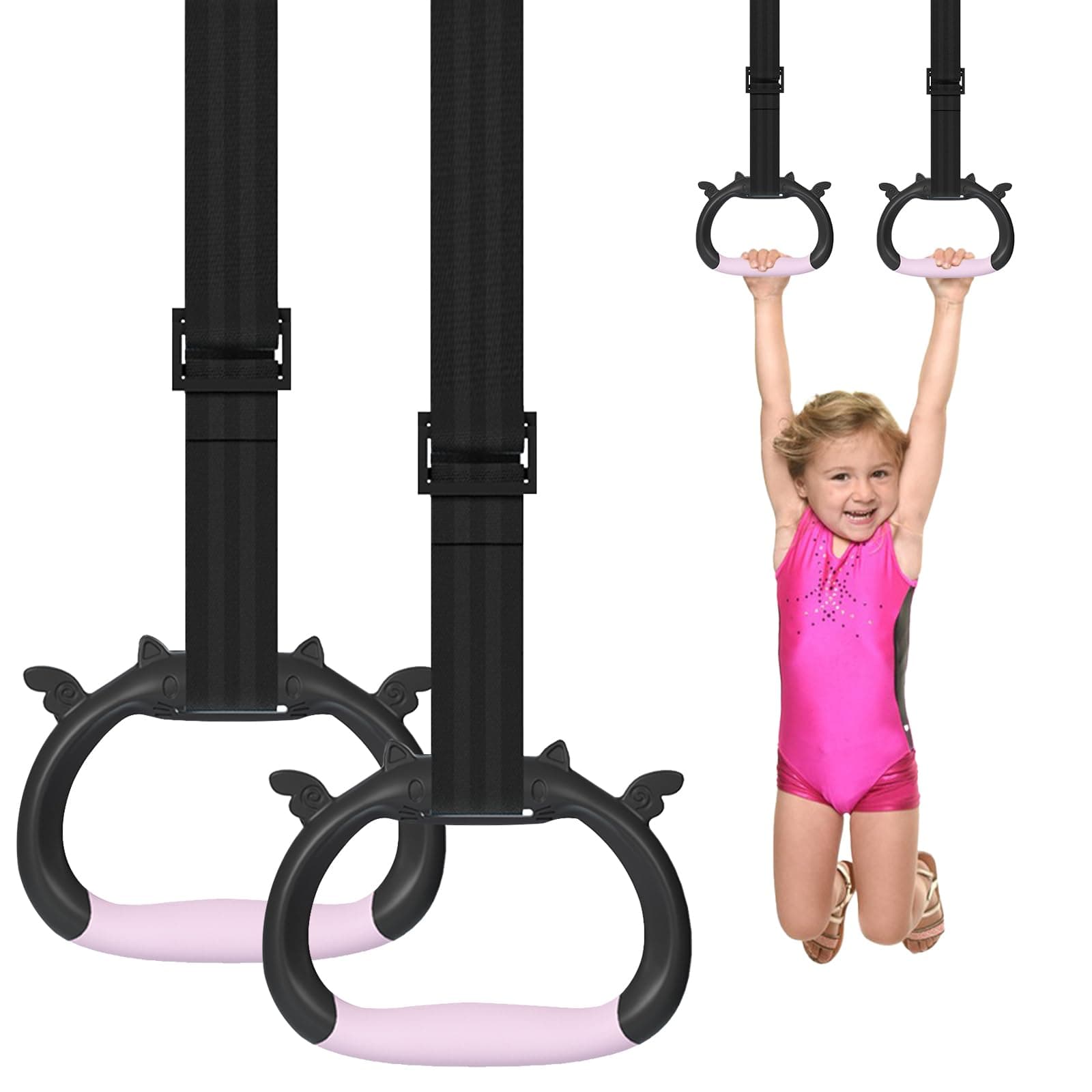 PROBEROS® Gymnastics Rings for Kids, 95cm Adjustable Nylon Strap, 551lbs Capacity, Rubberized Anti-Slip Handles, Indoor Home Gym Fitness Equipment for Children, Safe & Stable Kids Exercise Rings