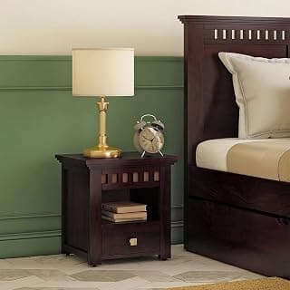 Urban Ladder Fidora Solid Wood Bedside Table| in Mahogany Finish | Wooden Bedside Table for Bedroom with Storage