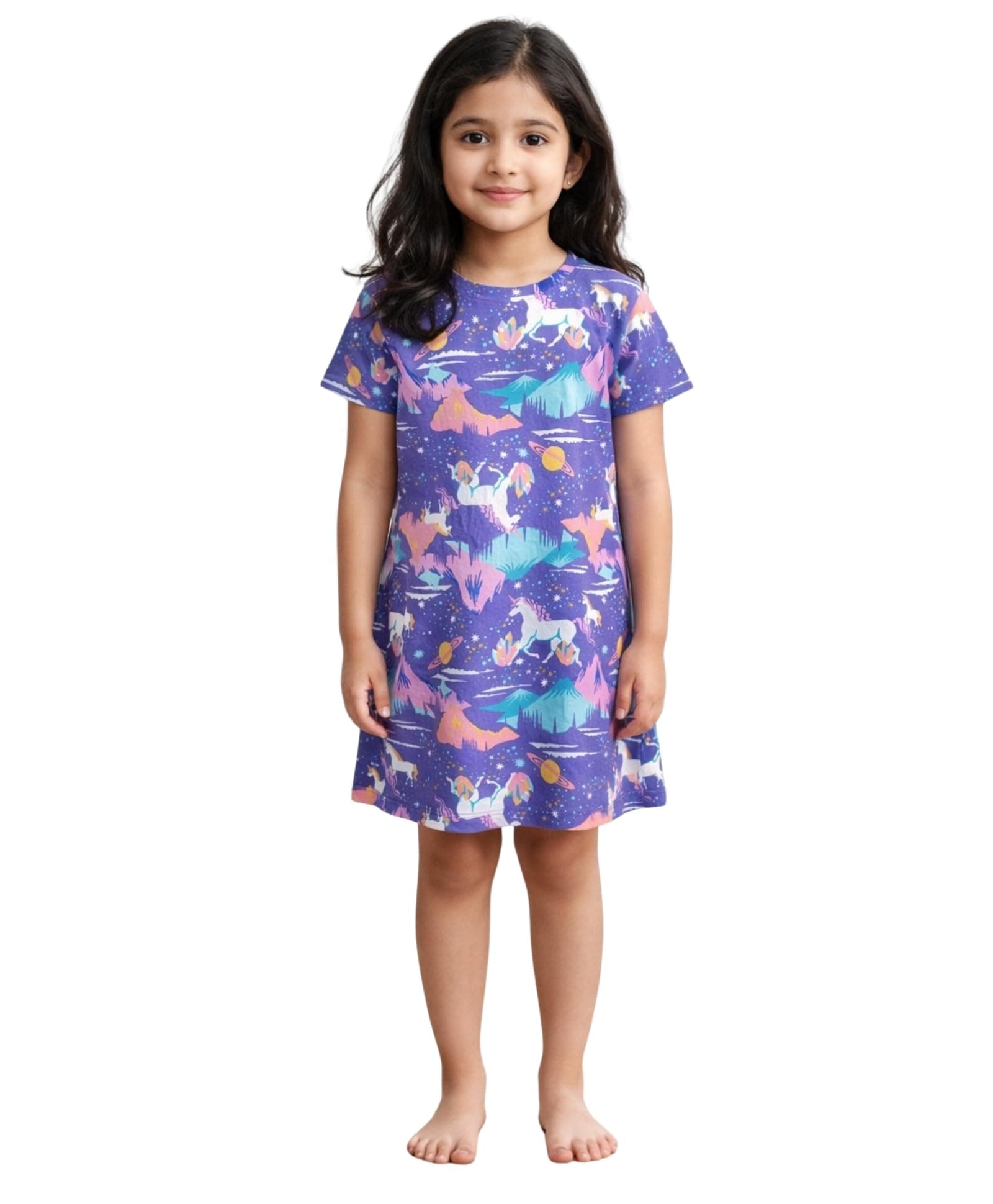 ANTHRILO Design Baby Girls Sleep Dress Pure Cotton Night Frock Skin Friendly Kids Nightwear Soft Bedtime Gown Comfortable Toddler Nightie Daily Homewear Summer Season