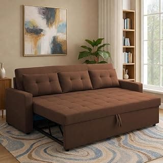 LAZYCAT 3 Seater Pull-Out Sofa Cum Bed | Premium Fabric Convertible Sofa Set for Living Room | Multi-Color Modern Folding Couch Bed for Home & Guest Use (Brown)