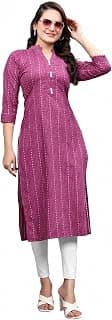 Generic Women's Cotton Blend Striped Straight Kurta with V-Neck