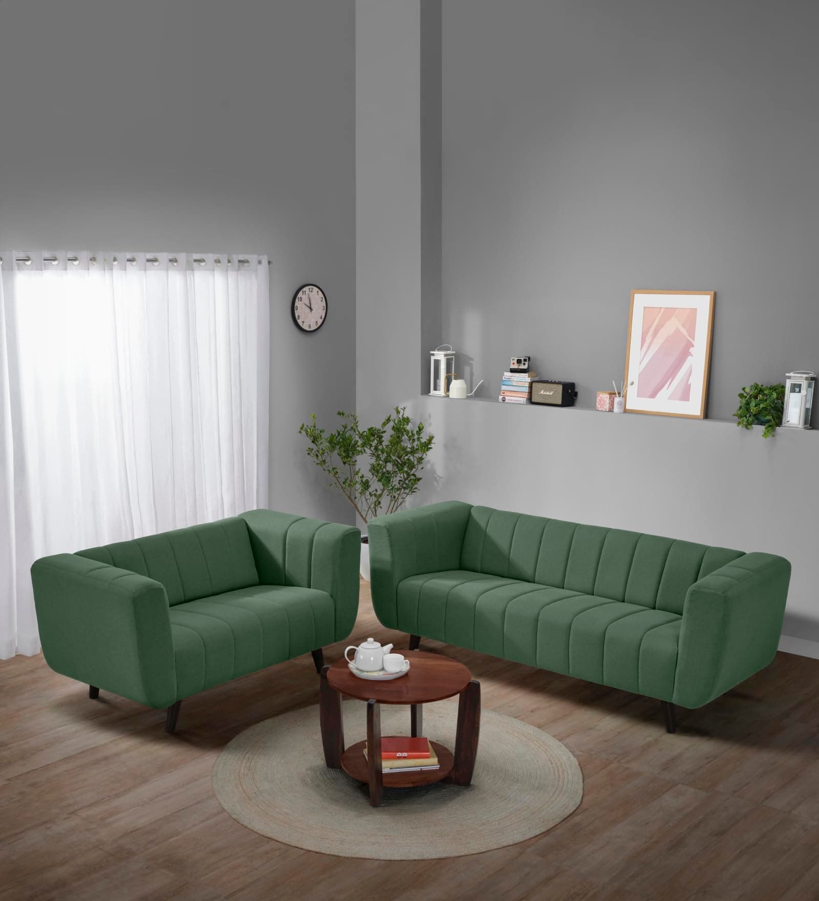 Sleepyhead Kiki Designed by Duroflex - 5 Seater Sofa, 3+2 Sofa Set |Premium Fabric, High-Density Foam |Sturdy Wood Frame & Plush Cushions |Modern Living Room Sofa |3 Years Warranty - Sapling Green