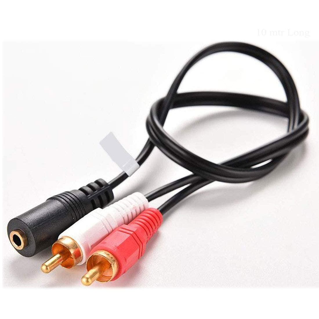 "Hi-PLASST 3.5mm to 2RCA Audio Cable (3 Meter) - Female to Male Stereo Y Splitter Cable for Sound System, Home Theatre, Amplifier, Speakers, HDTV, VCD (Red, White, Black)"