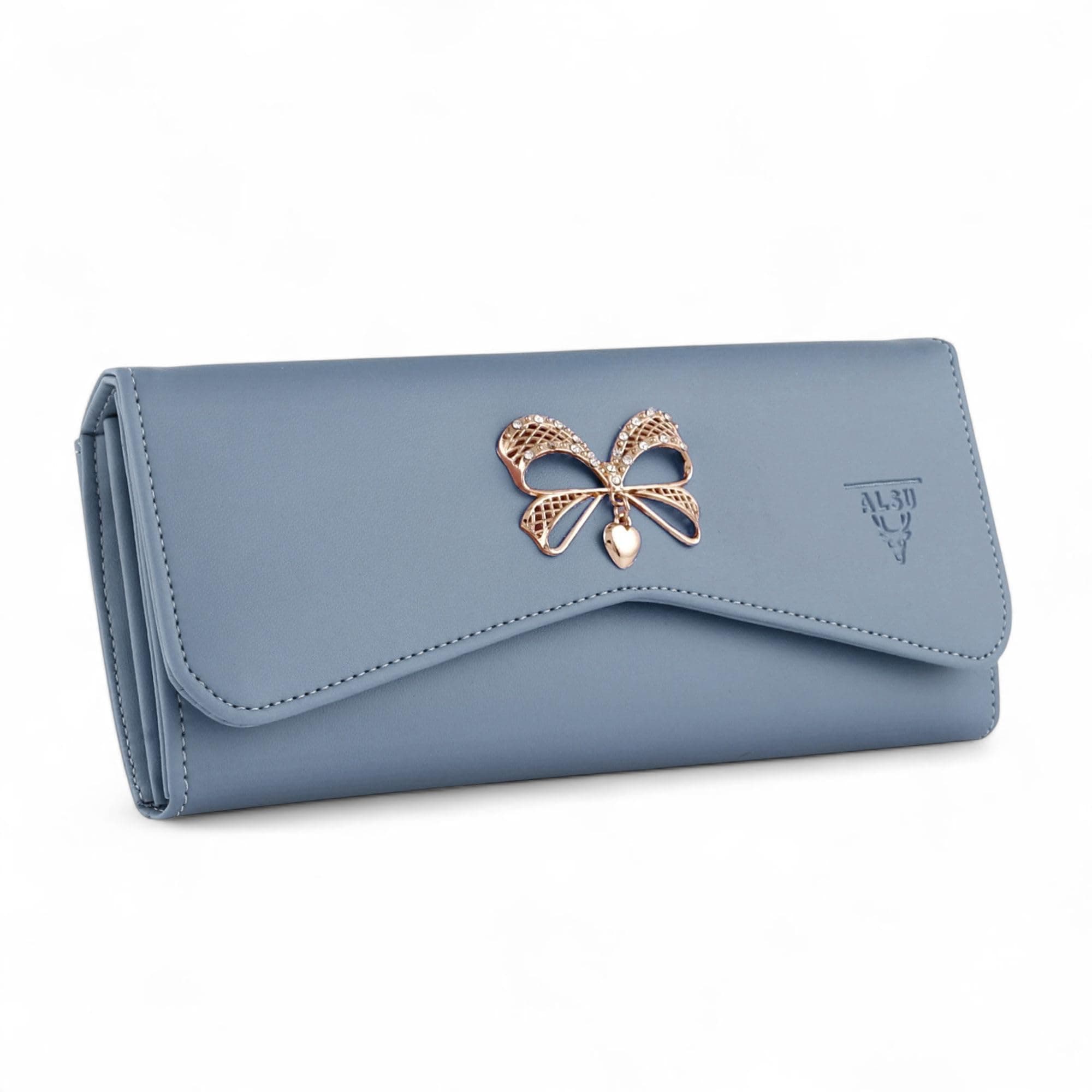 ALSU Women's Hand Wallet Purse Clutch | Phone Pocket| 4 Card Slots| Coin Pockets| Smooth Material (Light Blue)