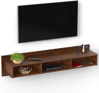 BLUEWUD Coober Engineering Wood Wall Mount TV Entertainment Unit Set Top Box Stand/TV Cabinet Panel with Shelves for Books & Décor Display Unit Large Upto 50 Inches (Brown Maple)