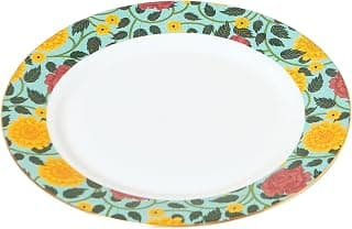 Chumbak Rani Bagh Dinner Plate, 10" Dia Blue Palace Memoirs Collection, Brass Dinner Plate Kitchen Tableware Festive, Handcrafted Festive Gift & Home Décor