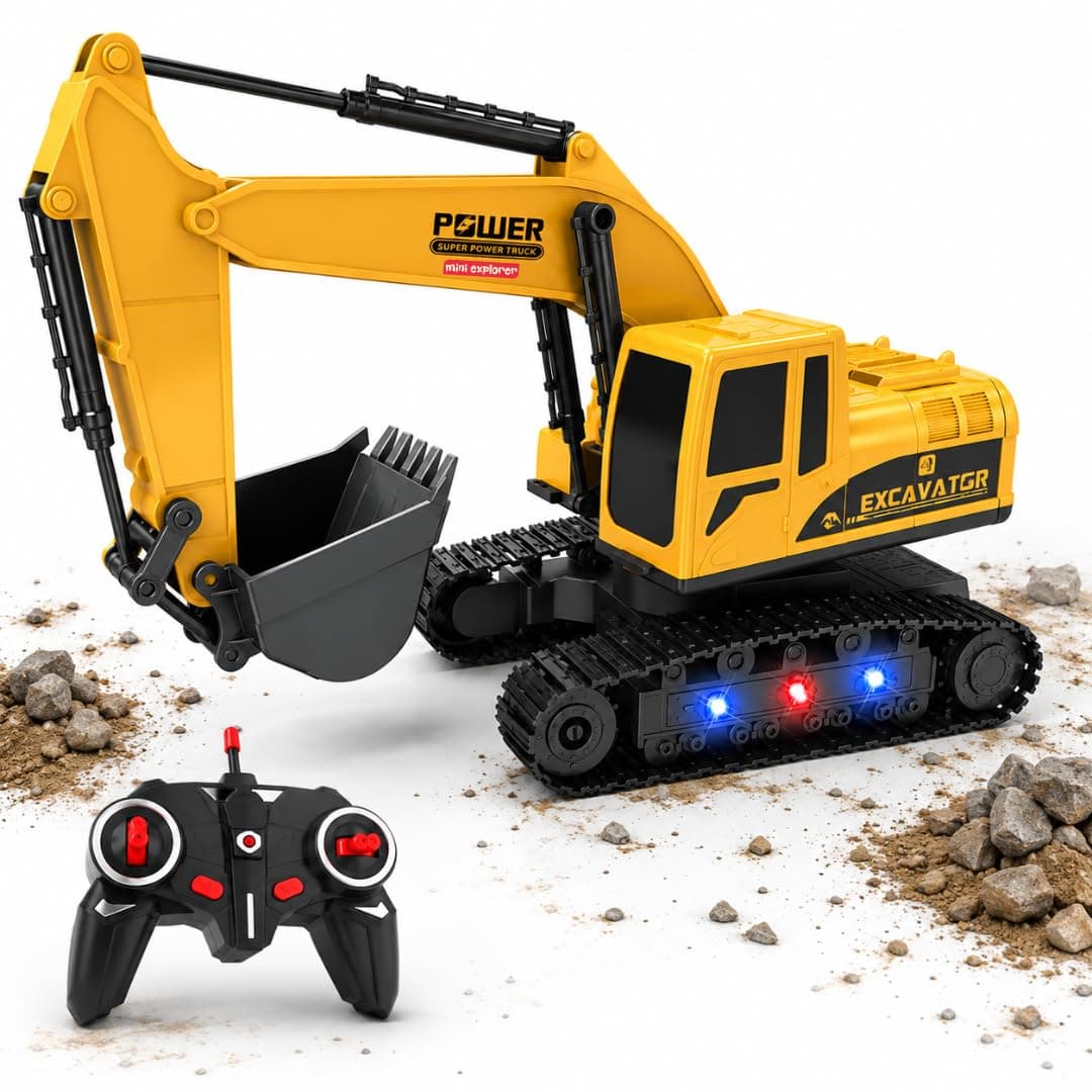 MiniExplorer 6-Channel RC Excavator Toy for Kids | Remote Control Construction Vehicle with Alloy Arm | Rechargeable Engineering Car Toy for Boys & Girls | Heavy Duty Digger Truck Model