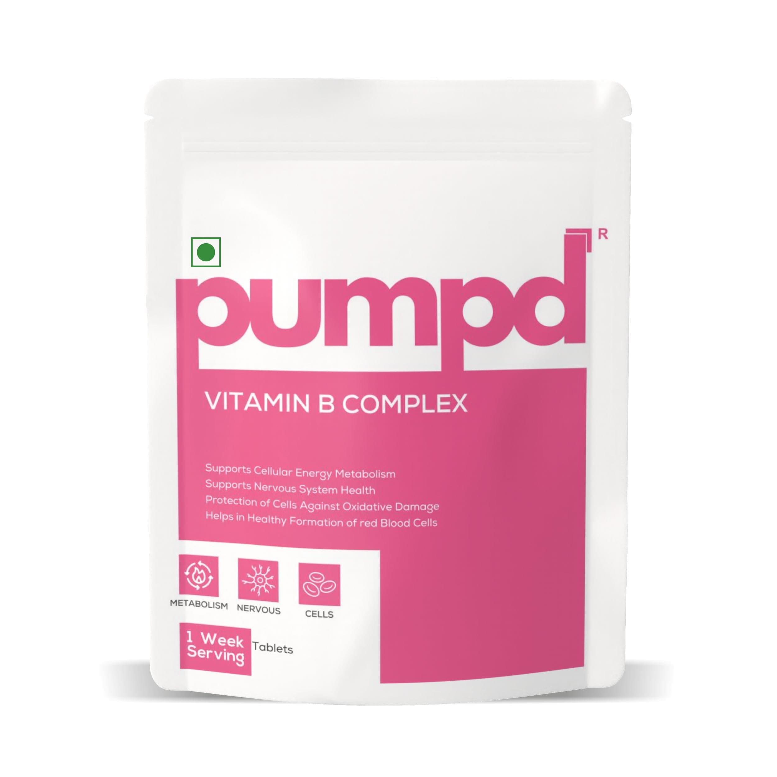 Pumpd Vitamin B Complex Supplement | 120 Vegetarian Tablets | 100% RDA of B1, B2, B3, B5, B6, B7 (Biotin), B9, B12 | Boost Energy, Metabolism & Immunity | Vitamin B Complex for Men & Women | Serving Size: 1 Week