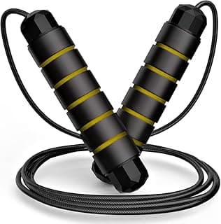 De Jure Fitness Jump Rope, Tangle-Free Rapid Speed Skipping Rope for Women, Men, and Kids, Adjustable Jump Rope Workout with Anti-Slip Handles for Fitness, Home Exercise & Slim Body (Yellow)