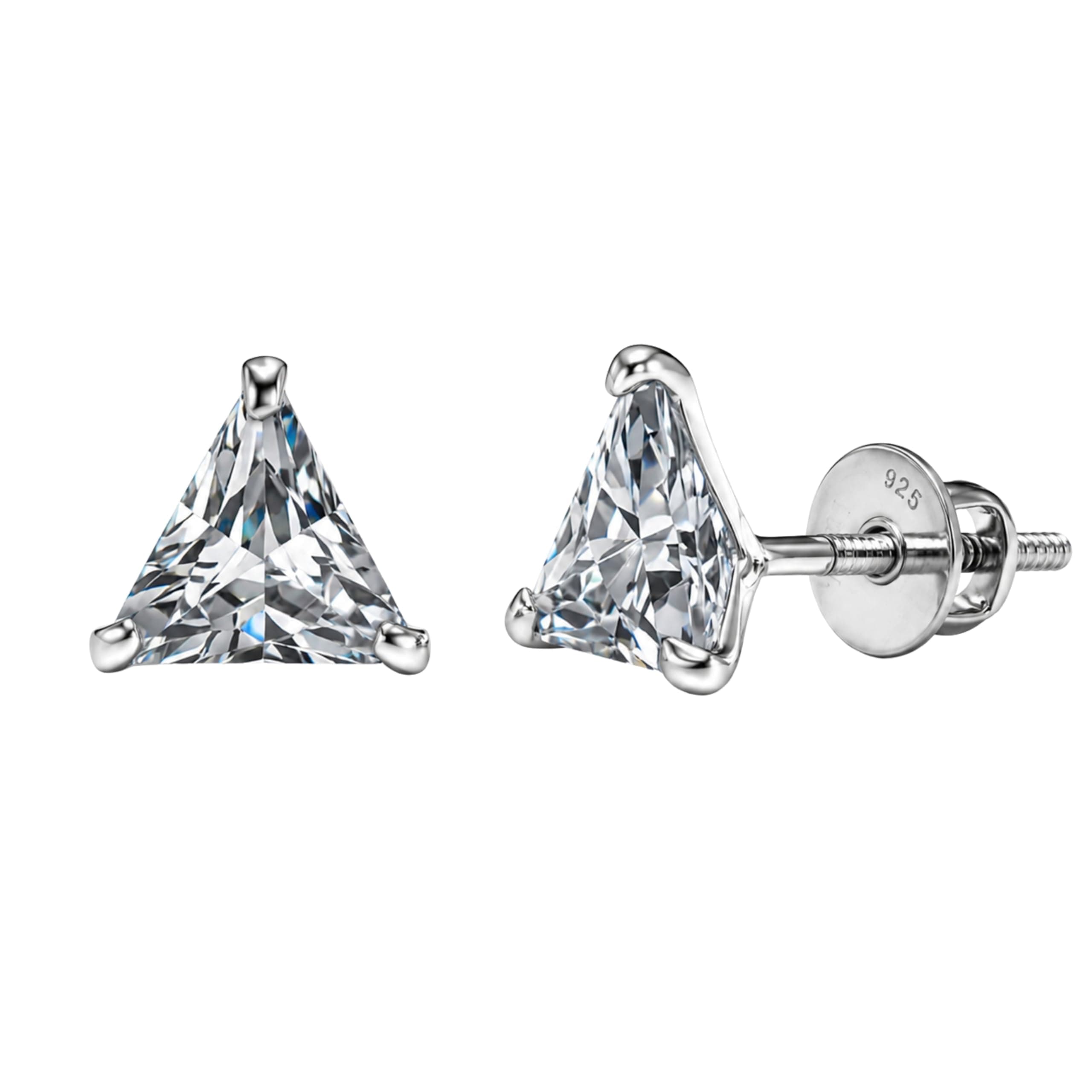 BARESPARK 925 Sterling Silver Triangle Shape Cubic Zirconia Stud Earrings for Women, Men & Girls | BIS Hallmarked Pure Silver CZ Diamond Look Daily Festive Office Wear Jewelry