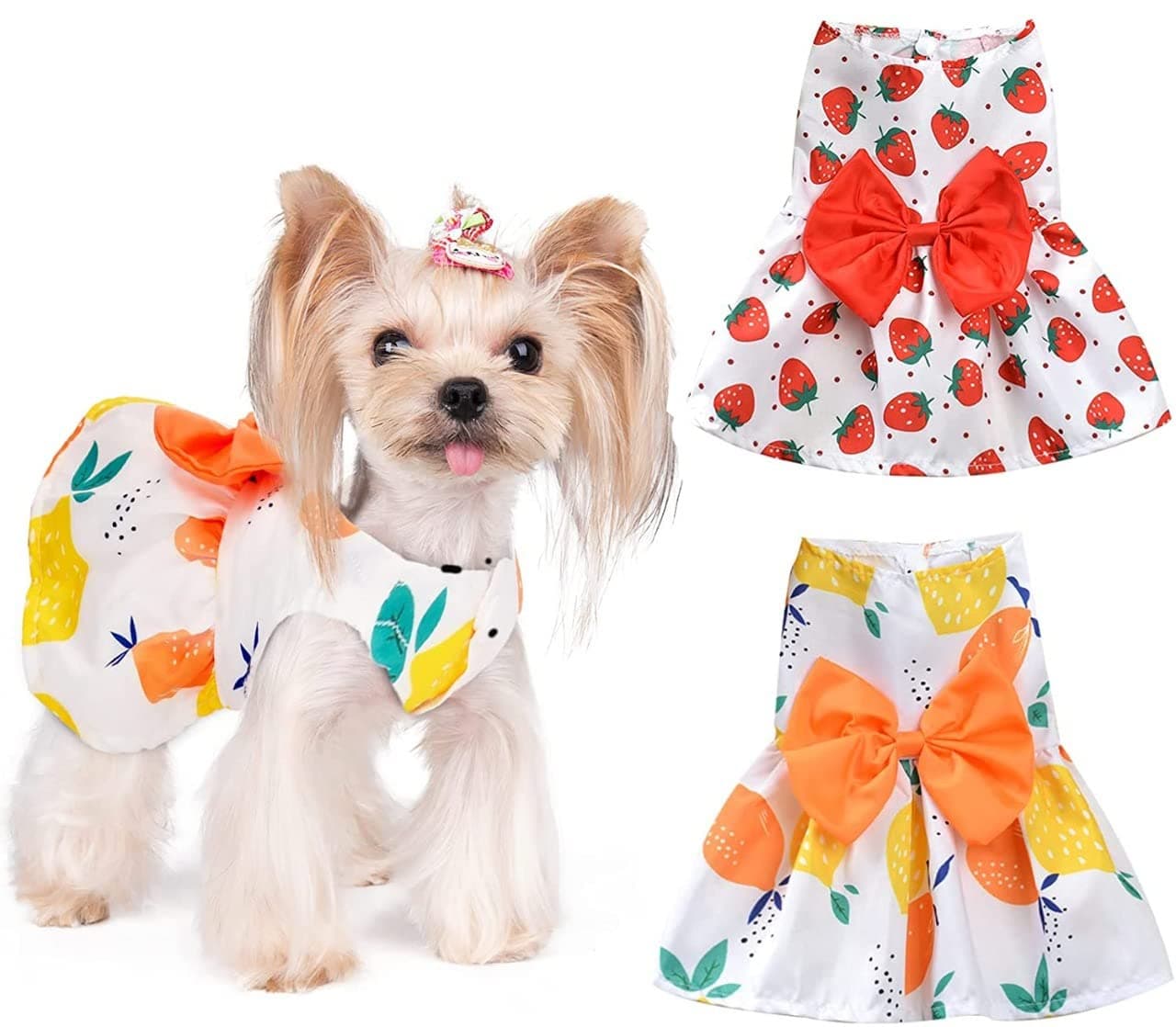 KUTKUT Set of 2 Cute Small Pet Dress with Lovely Bow Pet Apparel Dog Clothes for Small Dogs and Cats | Puppy Summer Dress Birthday Pet Apparel Dress (Size: XL, Bust: 48cm, Length 38cm)