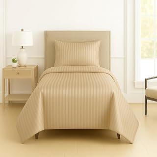 DECOR2ADMIRE 300 Thread Count Premium Glace Cotton Plain Stripe Single Bedsheet with One Pillow Cover (60" x 90") (Beige, Pack of 1)