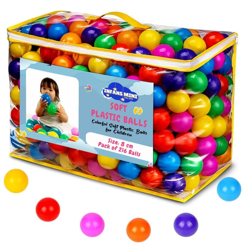 Infans Mini 8Cm Kids Soft Plastic Balls For Pool Pit & Ocean Without Sharp Edges And Non-Toxic Plastics For Toddler Baby Play Tents & Tunnels Indoor (Multicolour, Pack of 216),Water Polo