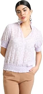 Kazo Jacquard Top with Smocking Purple