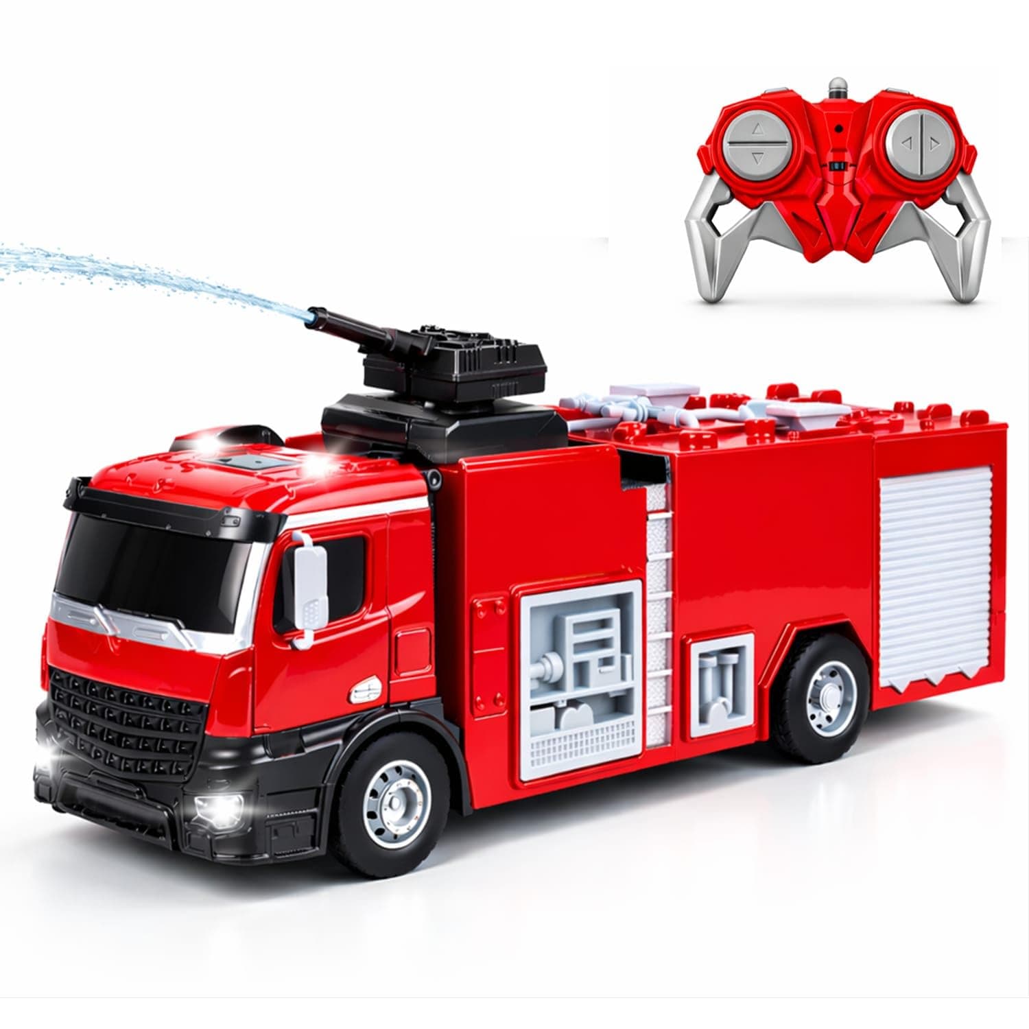 Frendo RC Fire Truck for Kids with Real Water Spray (10+ ft)| 2.4GHz Remote Control| Lights & Siren Sounds| 45+ Min Runtime| 100+ ft Range| USB Type-C Rechargeable Fire Engine Toy|Red