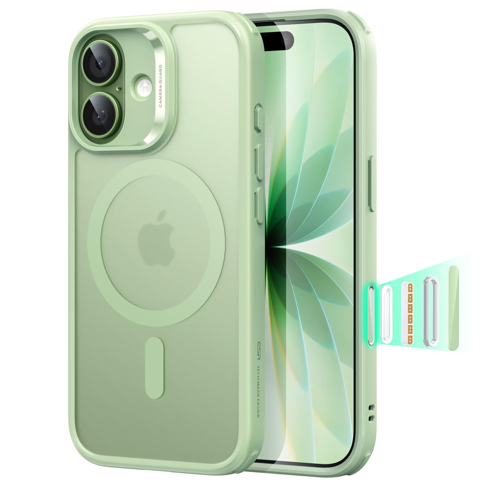ESR for iPhone 17 Case, Camera Control Cover, Compatible with MagSafe Accessories, TPU, Military-Grade Drop Protection, Shock-Absorbing Air Guard Corners, Hybrid Series, Frosted Light Green