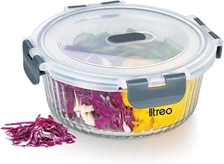Treo By Milton Clip Fresh RIB Round 950 ml Premium High Borosilicate Glass Container – Airtight, Leak-Proof, Microwave & Dishwasher Safe with Air Vent, Stackable & 100% Food Safe Design