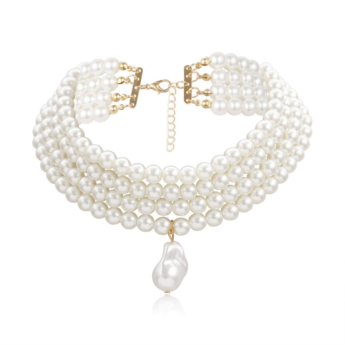 Aaishwarya Indo Western Multi Layered White Pearl Necklace for Women and Girls | Stylish Statement Pearls Jewelry | Jewellery Gift | Party Jewels