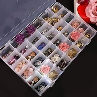 Leawall Plastic 36 Grid Multicolorpurpose jewellery organisers box Rectangular organizer storage box, with Adjustable Dividers, Transparent storage box and organiser for Jewelry Beads Earring