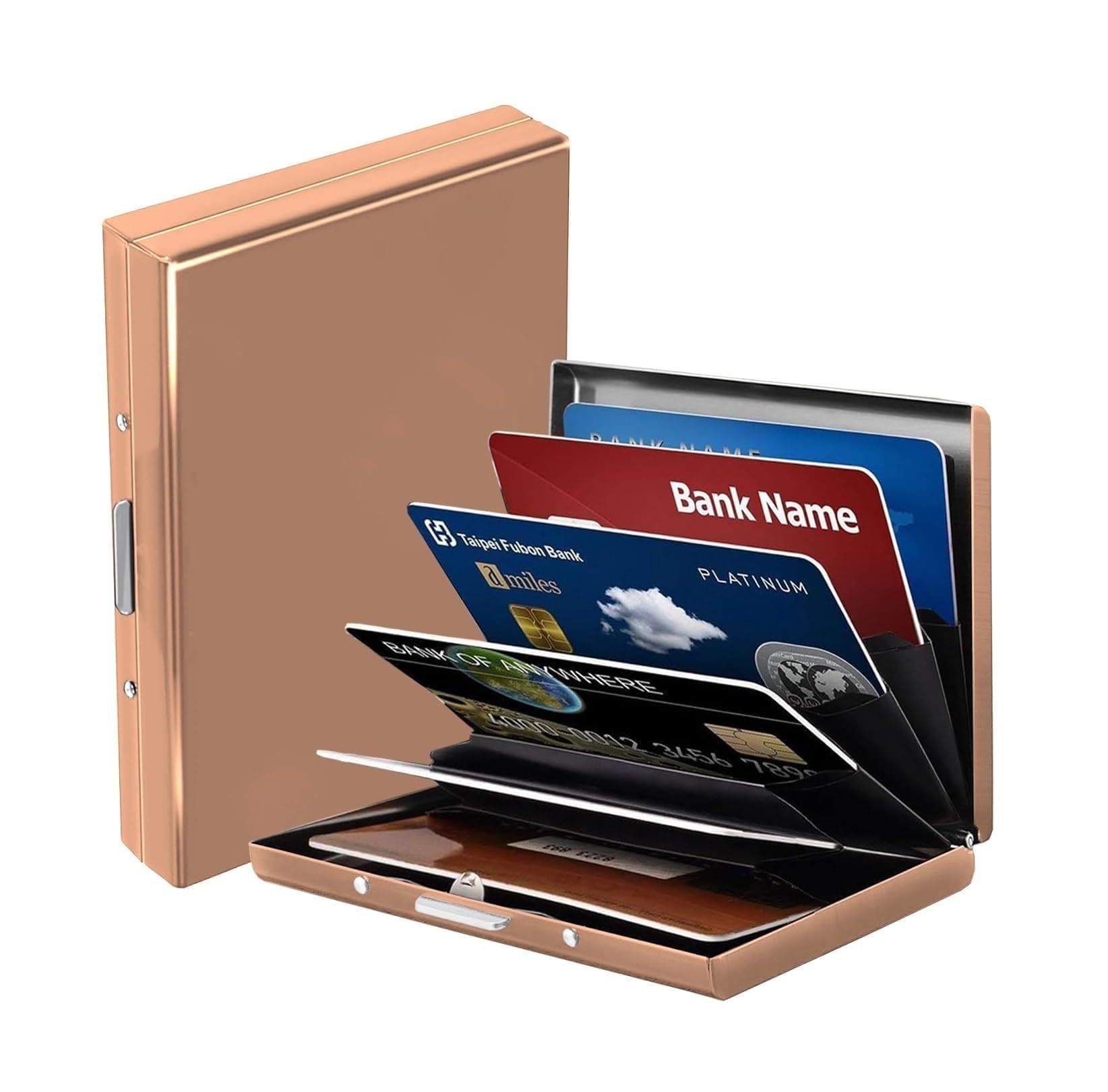 NAPA HIDE Metal Card Holder for Men & Women | RFID Blocking Stainless Steel Visiting & Credit Card Case | Sleek Pocket Wallet with Lock (Metal Finish) (Golden)
