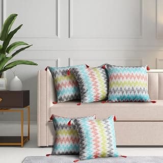 Wakefit 100% Cotton Cushion Cover | 16x16 inch | Printed on Both Side | with Tessal | Pack of 5 | Machine Washable | Parisa
