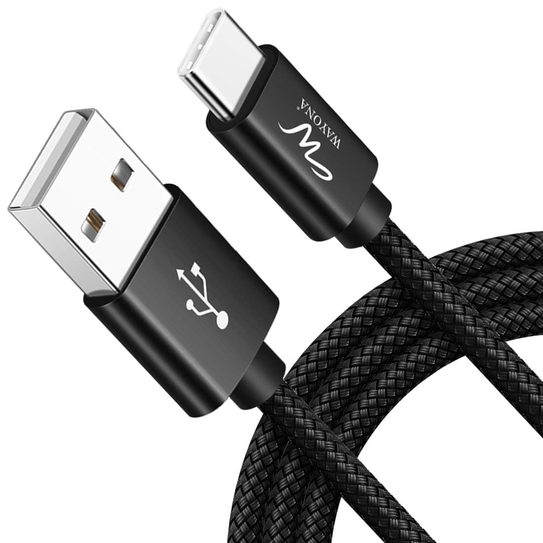 Wayona 65W/3A Fast Charging Cable 2M/6FT Long Braided Type C Cable, 480Mbps Data Sync, QC3.0 Compatible For Samsung Galaxy M34 M14 F15 S23 S24 M15 iPhone 15 & Many Other Type C Devices (2M, Black)