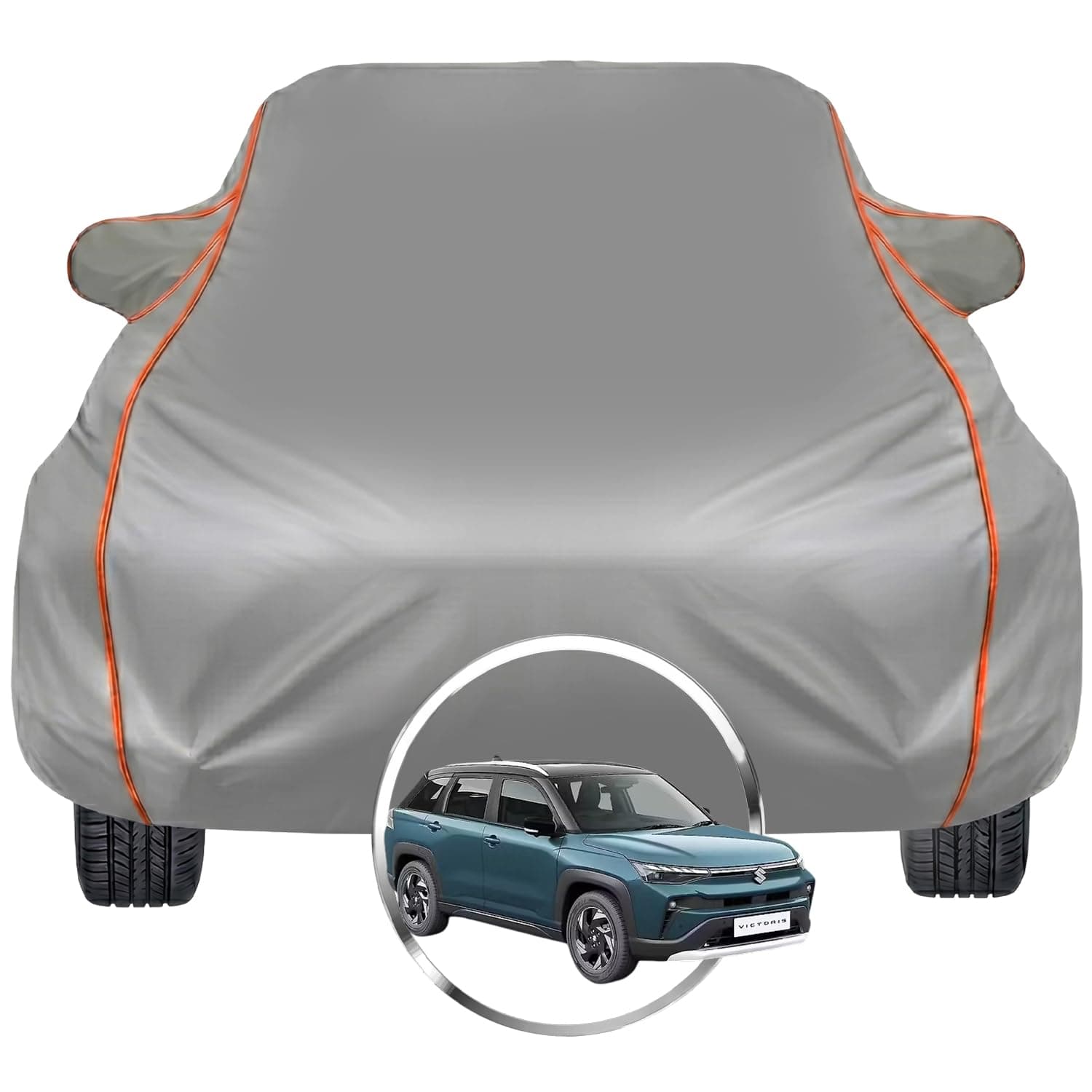 Pivalo Car Cover for Maruti Suzuki Victoris – Fits All Model & Year | 100% Waterproof All-Weather UV & Paint Protection | Premium 3-Layer Fabric | Triple Stitched with Reflective Piping (Grey)