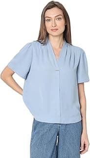 VERO MODA Women's Regular Fit Solid V-Neck Top | Day to Evening | Short Sleeves Top for Women