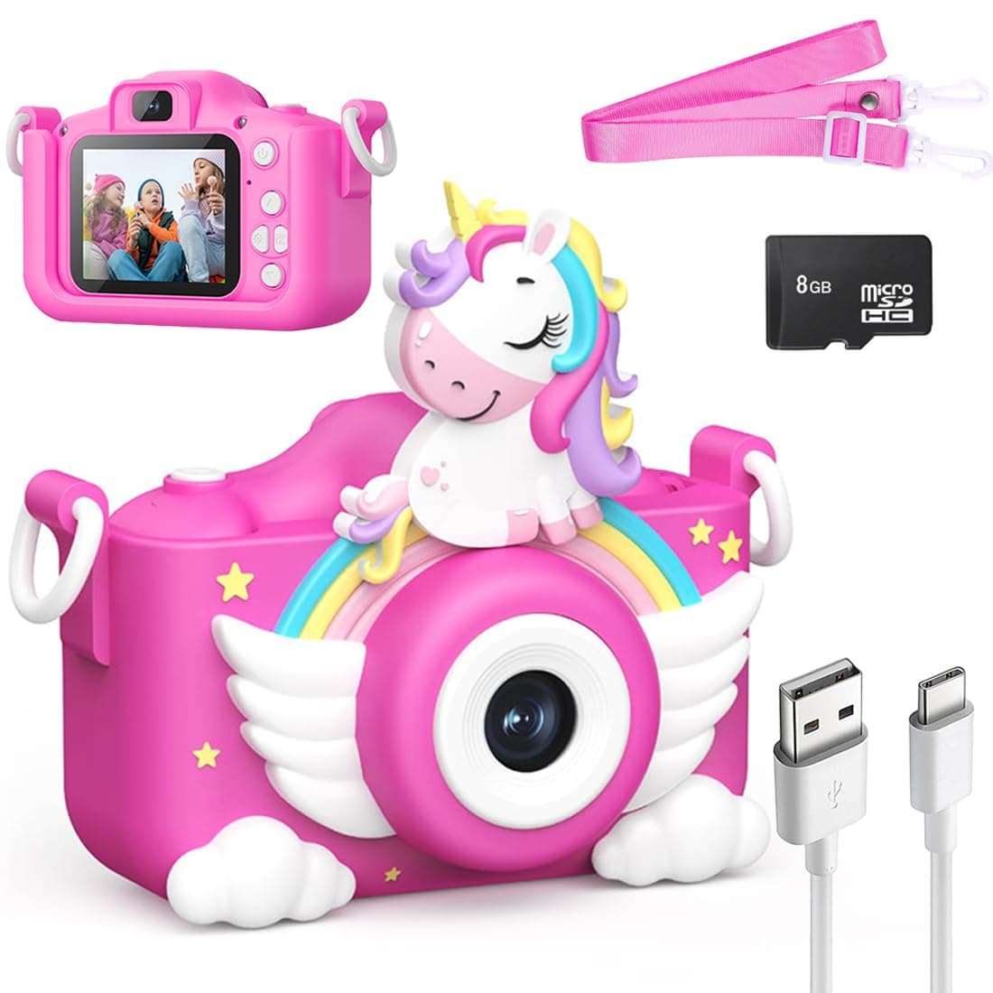 Wembley Unicorn 48MP Kids Digital Camera with Video Recorder | 2-Inch Screen & 8GB SD Card | Birthday Gift for Boys & Girls Ages 5-10 | Mini Camera for Fun Photo & Video | Best Toy Camera for Kids