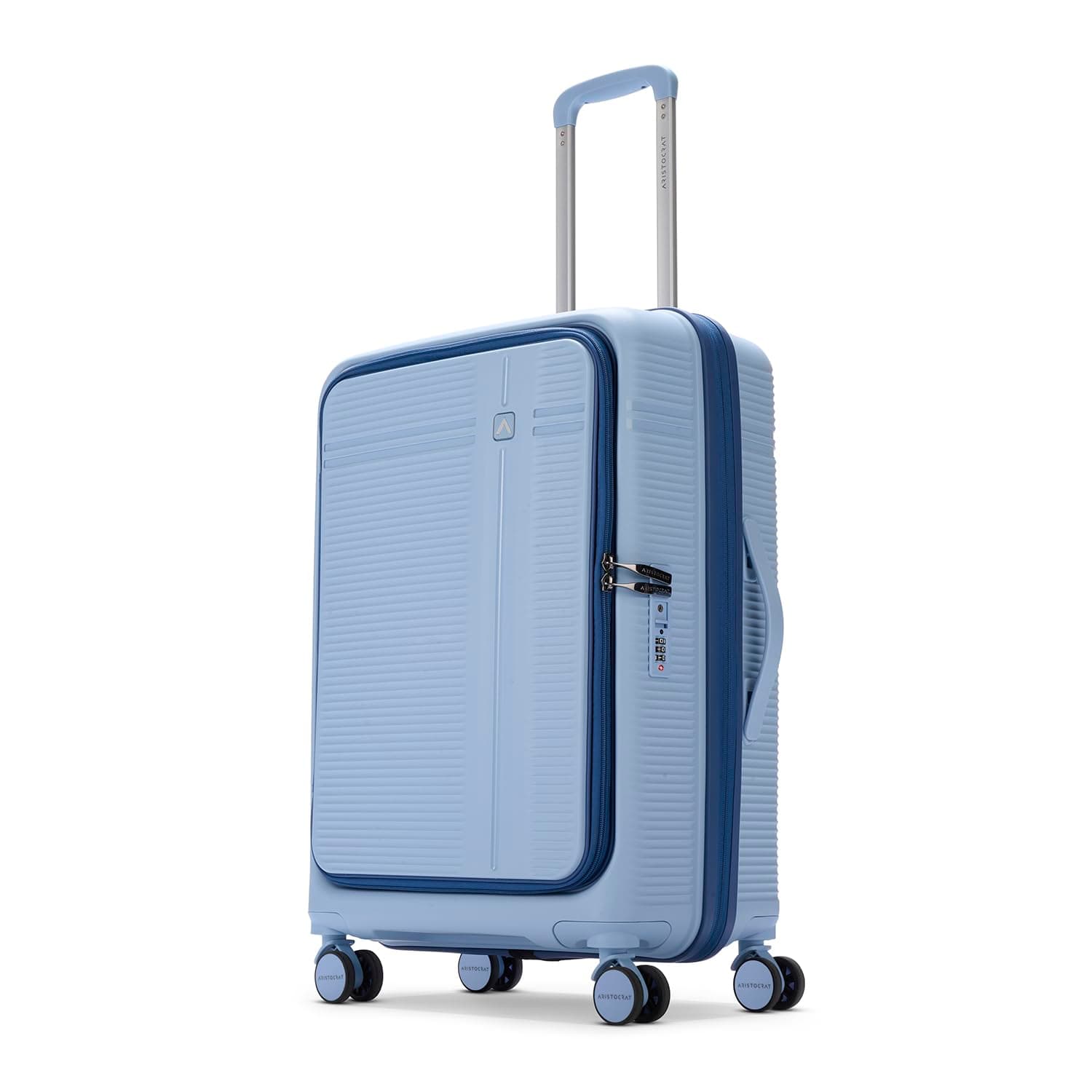 Aristocrat Solana Check-in Trolley Bag 65cm | Medium | Hard Luggage | 8-Wheel Suitcase with Front Opening for Business Travel | TSA Lock with Anti-Theft Zipper | 3 Years International Warranty (Blue)