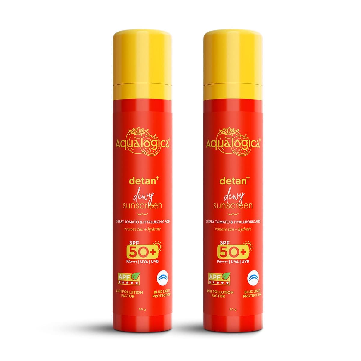 Aqualogica All Detan+ Dewy Sunscreen Gel with Cherry Tomato & Hyaluronic Acid with SPF 50+ & PA++++ - 50g (Pack of 2)