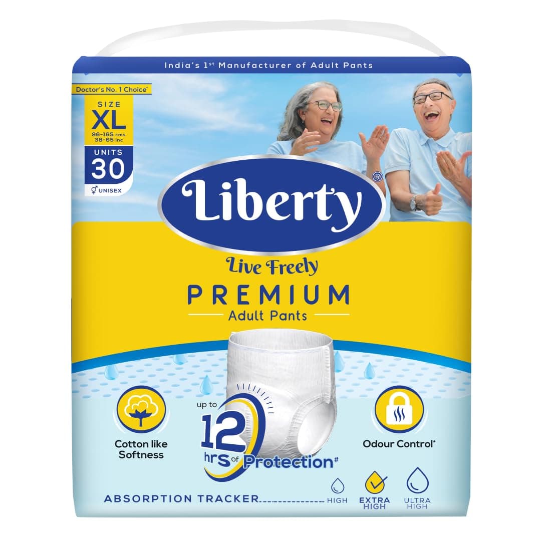 Liberty Premium Adult Diaper Pants, Extra Large (XL) 30 Count, Waist Size (96-165cm | 38-65 inches), Unisex, Leak Proof, Extra Elastics, High Absorbency, 12 Hrs protection, Pack of 1