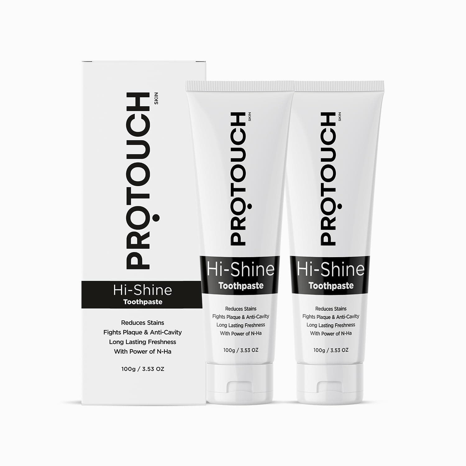 PROTOUCH Hi Shine Toothpaste | Teeth Whitening, Cavity Prevention and Superior Cleaning | SLS & Fluoride Free Toothpaste with N-HA for teeth remineralization & Active Cleaning Pack of 2