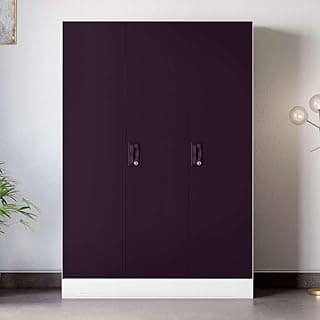 Interio by Godrej Slimline 3 Door Steel Almirah (Matte Alpine White and Textured Shellwine Red) + 1 Year Warranty, Locker, 7 Shelves