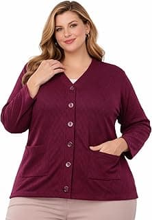 LE ARC Women's Woolen V-Neck Cardigan Sweater, Self Design, with Front Pockets, Plus for Winter Wear