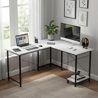 RIZIK STORE L-Shaped Computer Desk | 50-Inch Corner Gaming & Study Table with Engineered Wood Top, Metal Frame & CPU Shelf | Writing Workstation for Bedroom, Office & Small Rooms (White)