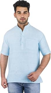 Men's Cotton Short Kurta Without Pant | Mandarin Neck Short Kurta | Half Sleeve Casual Kurta | Traditional Ethnic Regular Kurta | Solid Plain Kurta for Men's (Pack of 1)