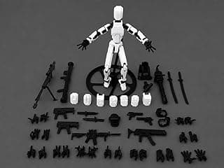 Dummy 13 Action Figure Set- Fully Articulated Multi-Joint Model Toy with Interchangeable Heads, Multiple Hand Sets & Weapons Accessories | Collectible Figure for Kids & Display (Black & White)